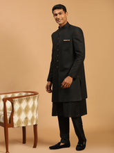 Vastramay - Men's Black Viscose Sherwani Set